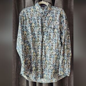 Alan Flusser Men’s Paisley Button‑Down Shirt L 100% Cotton Multicolor Long Sleev